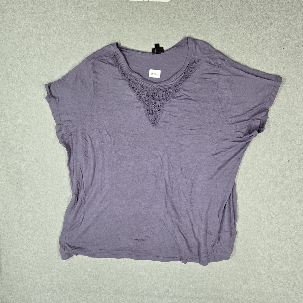 Torrid Women Shirt 4‎ Purple Crochet V-Neck Pullover Short Sleeve Stretch Casual